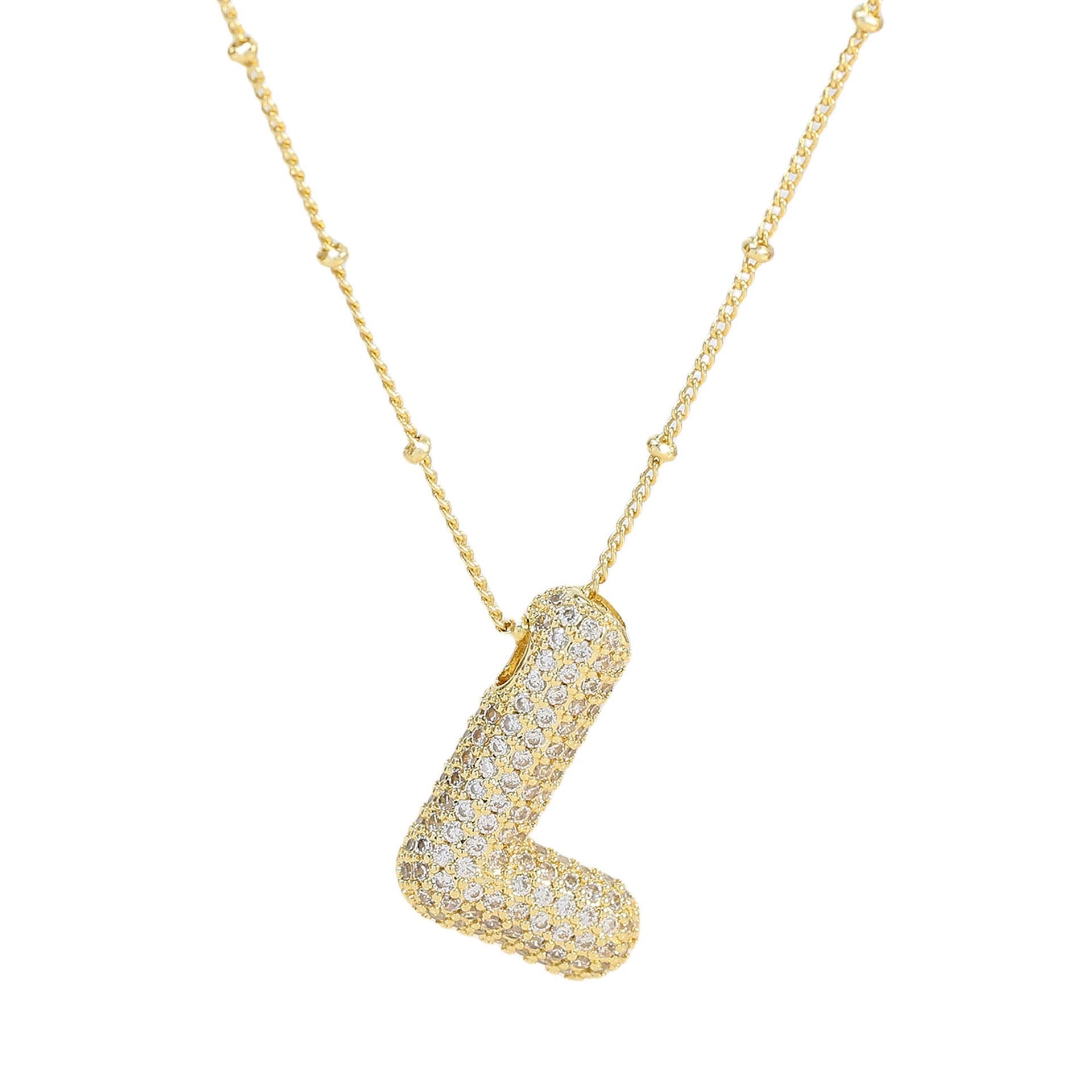 Collar Inicial Grande Brillos Oro Laminado