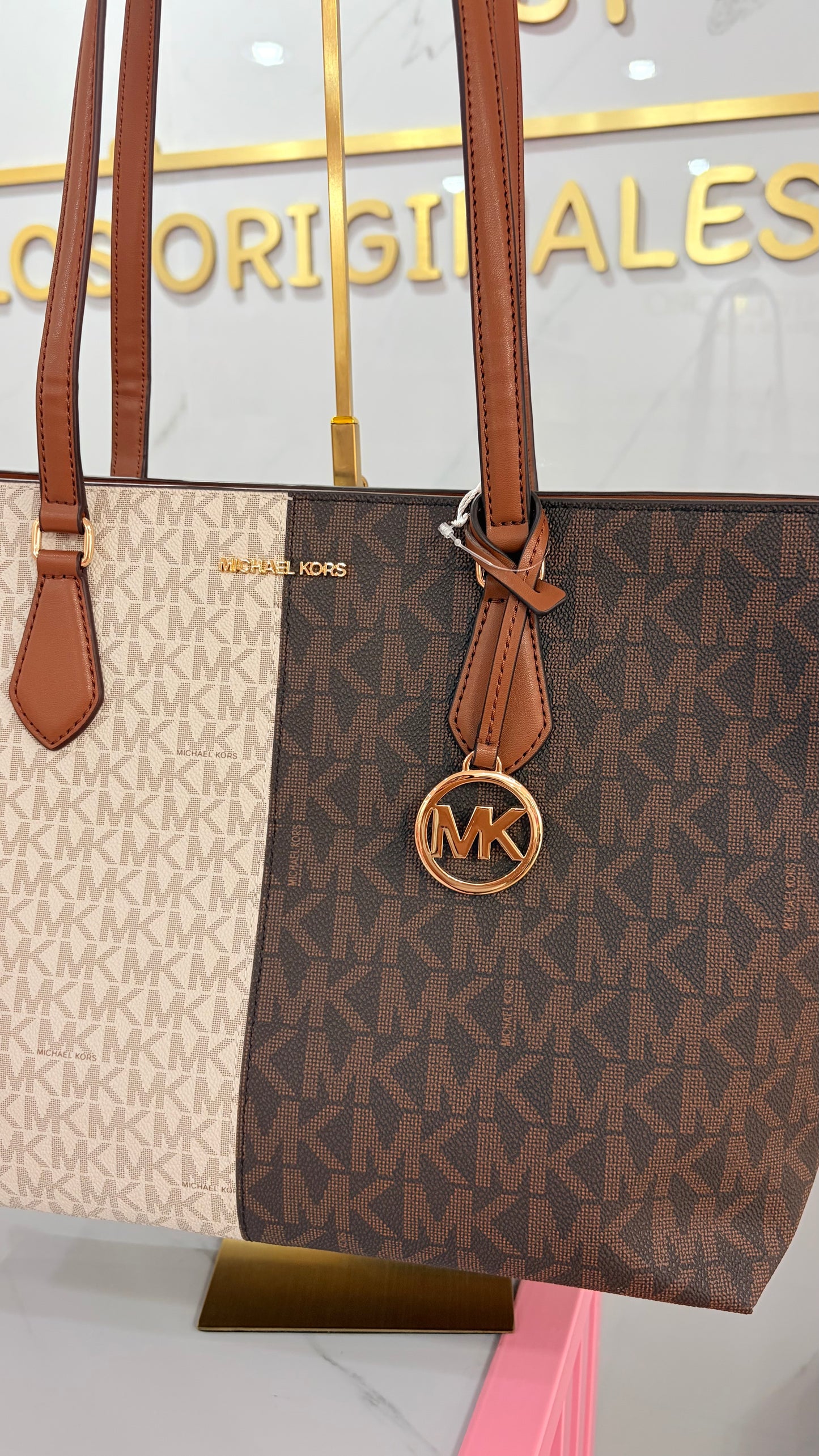 Bolsa Dama Tote Vainilla Y Marrón Michael Kors