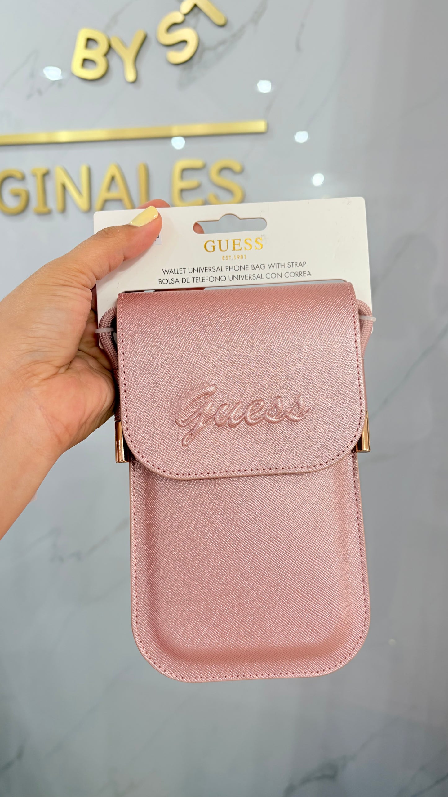 Bolsa Dama Crossbody Celular Rosa Metálico Guess