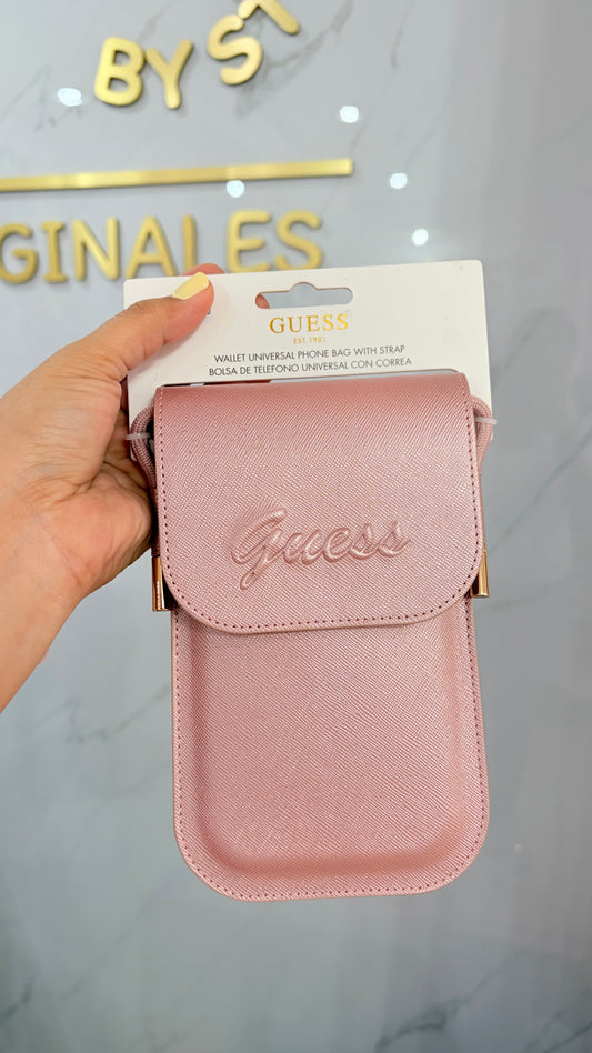 Bolsa Dama Crossbody Celular Rosa Metálico Guess