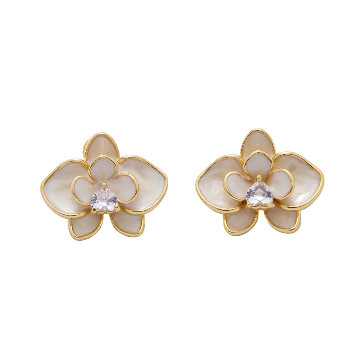 Aretes Flor Blancos Y Piedra De Corazon