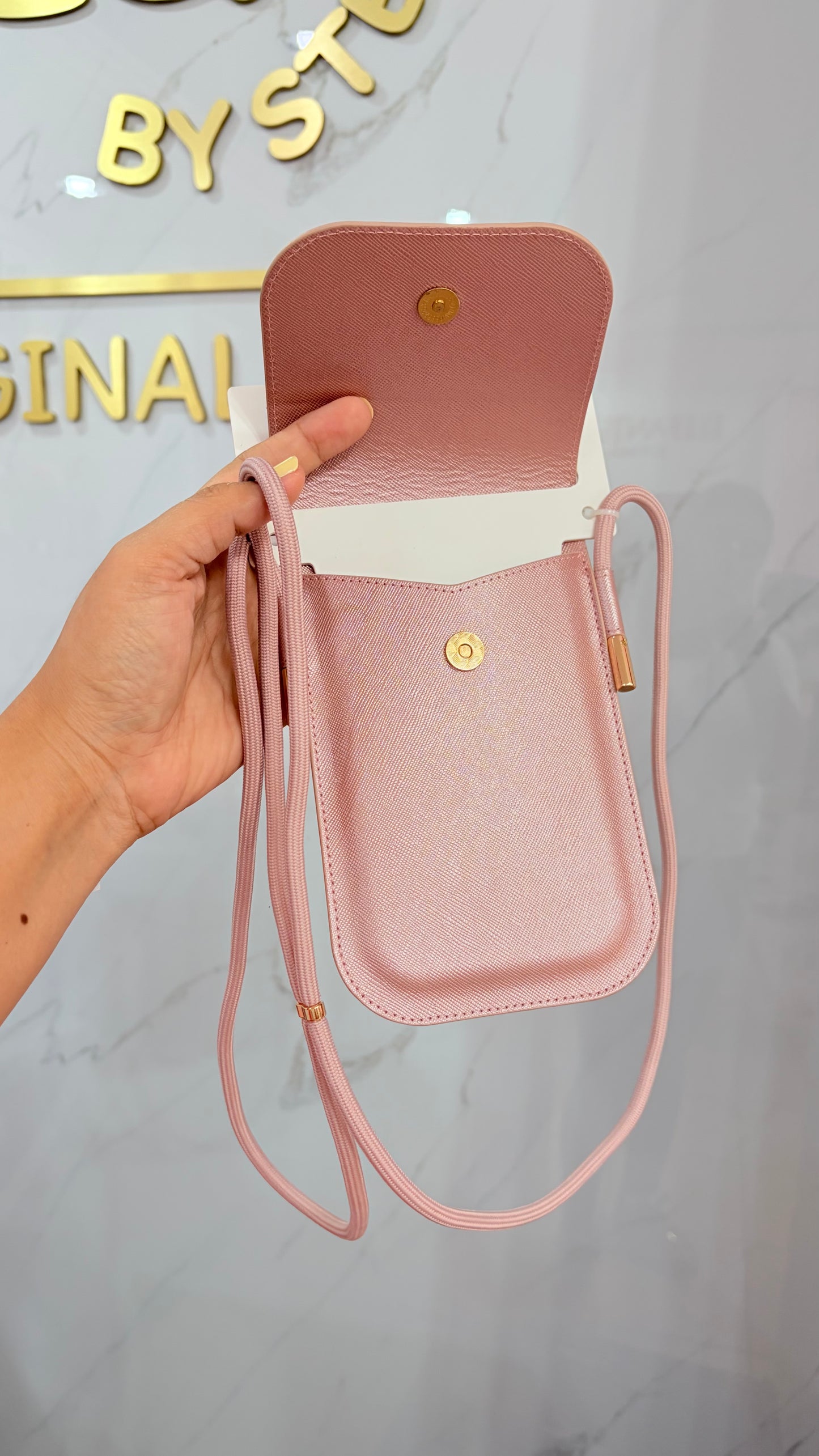 Bolsa Dama Crossbody Celular Rosa Metálico Guess
