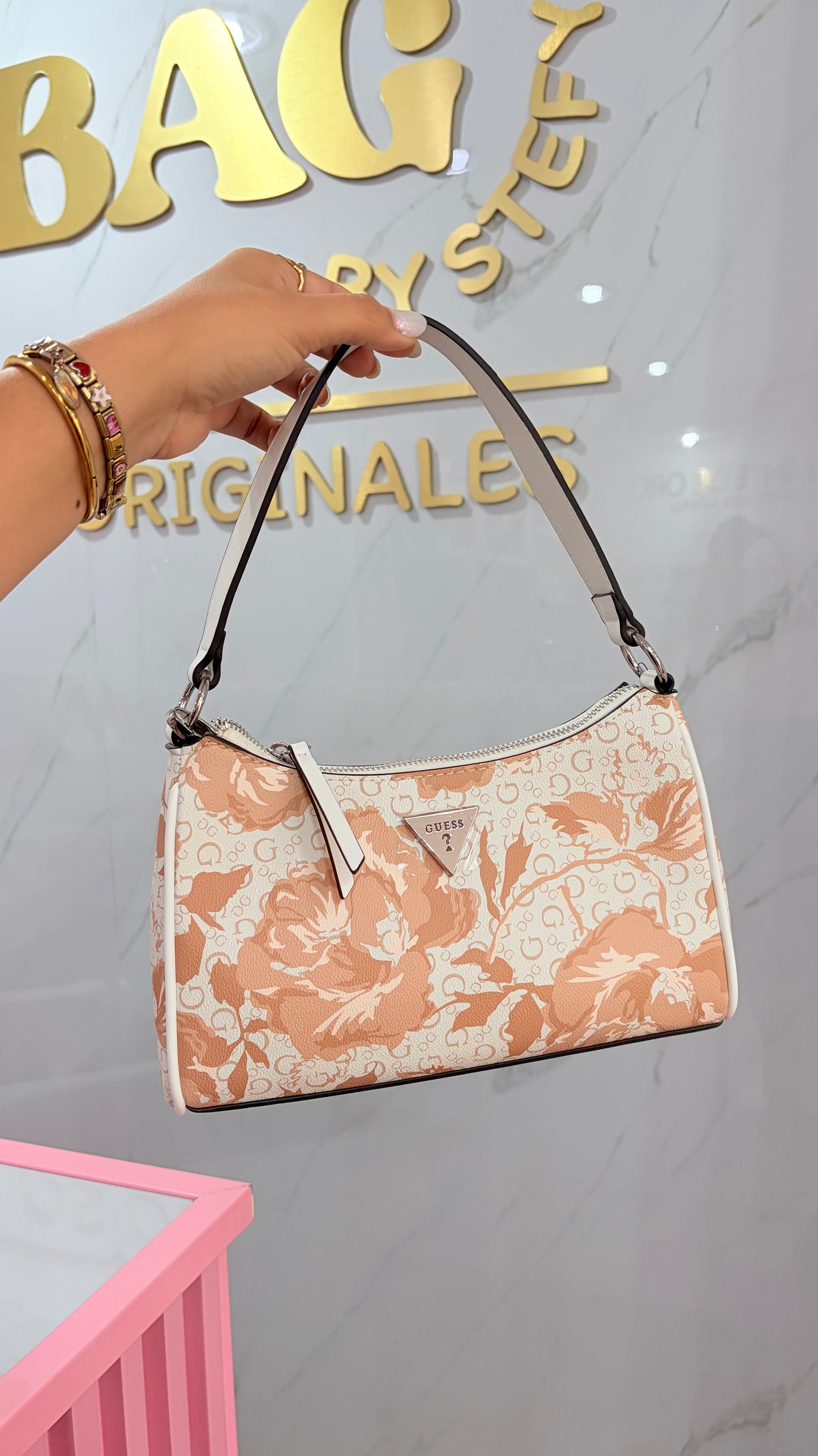 Bolsa Dama Beige Con Flores Guess