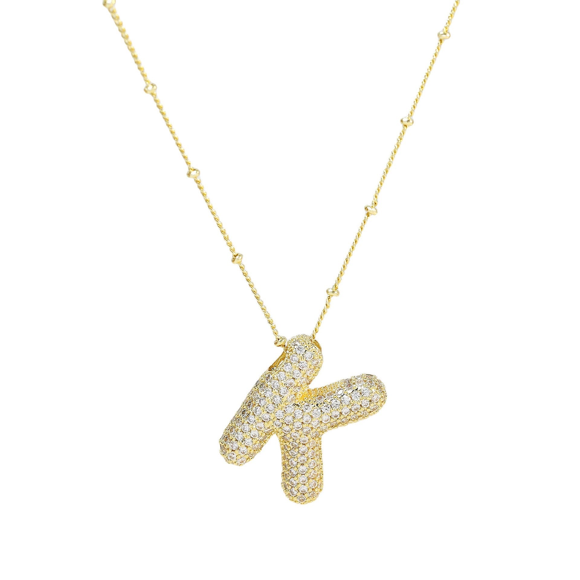 Collar Inicial Grande Brillos Oro Laminado