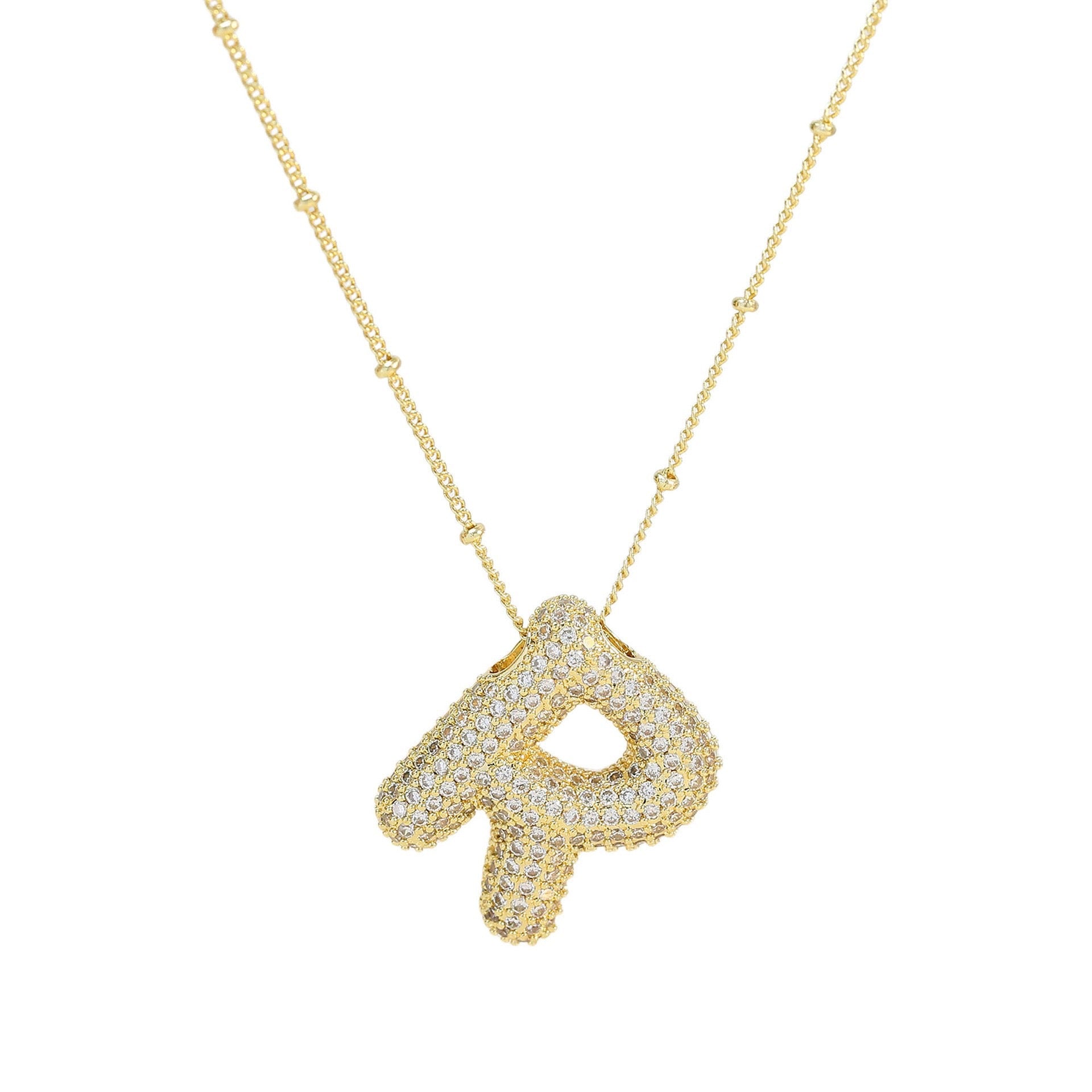 Collar Inicial Grande Brillos Oro Laminado