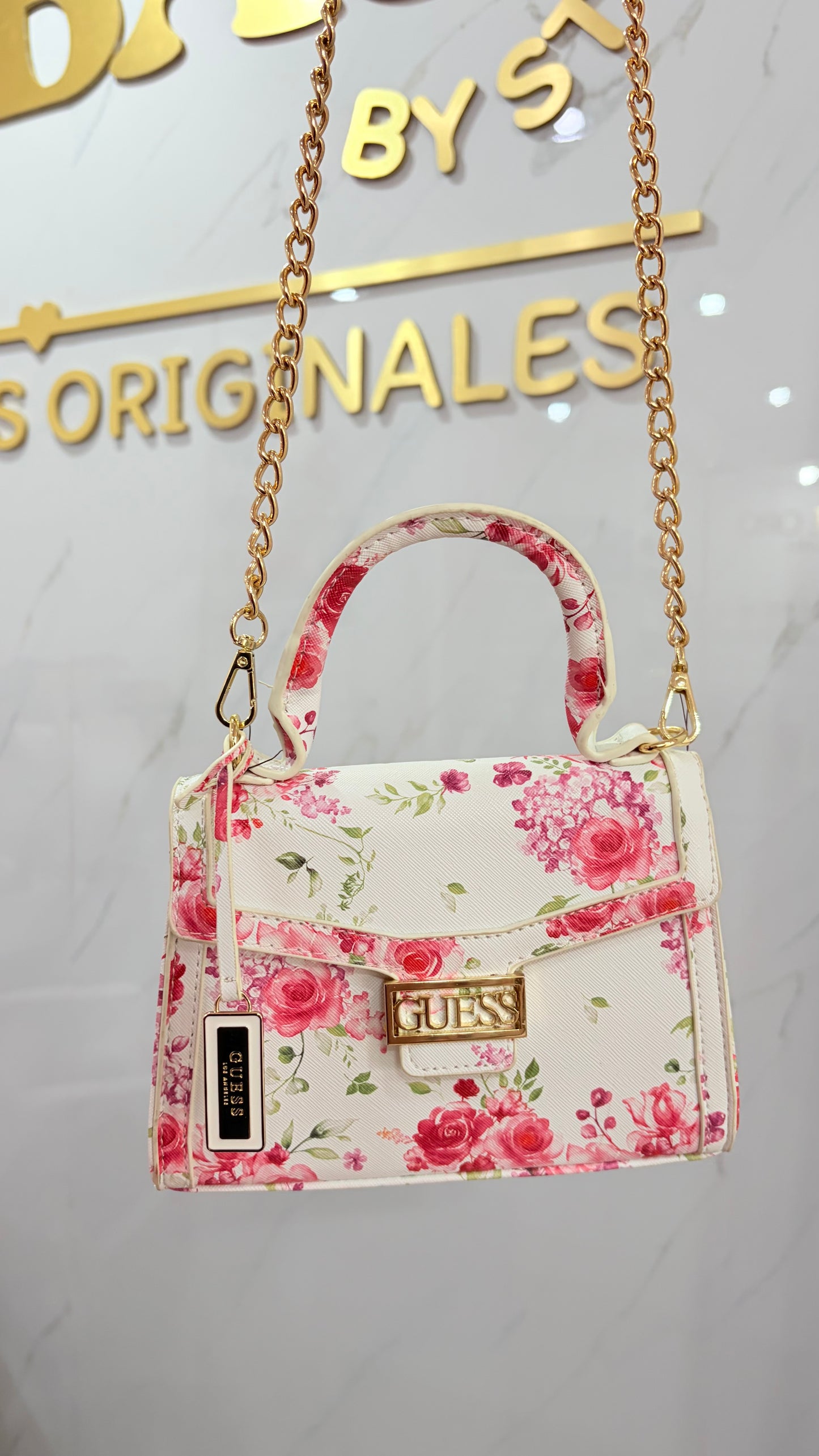 Bolsa Dama Crossbody Blanca Con Flores Guess