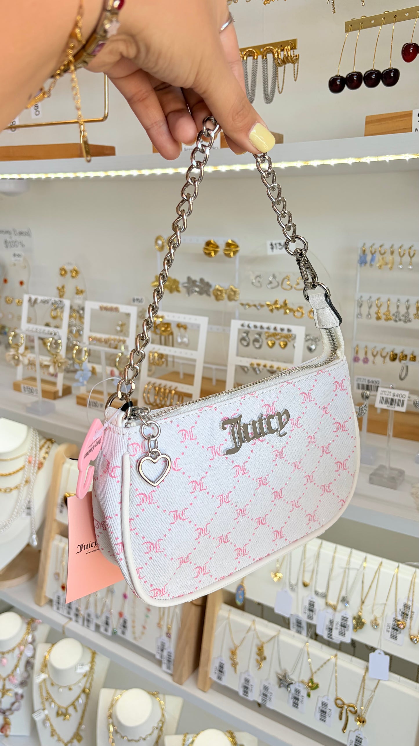 Bolsa Blanca Y Rosa Con Brillos Juicy Couture