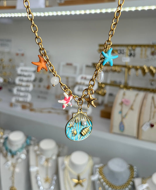 Collar Dijes Mar Concha Azul