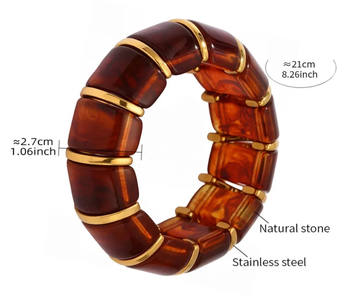Brazalete Maxi Orugas Piedras Color Ámbar