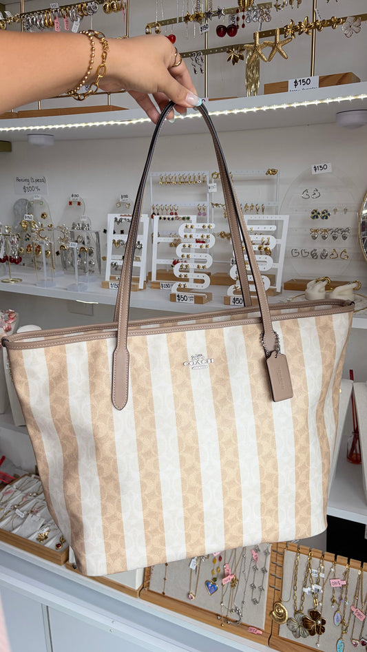Bolsa Dama City Tote Beige y Blanco Coach