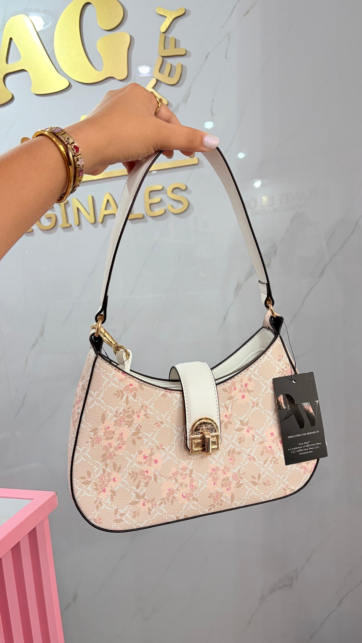 Bolsa Dama Beige Con Flores Nine West