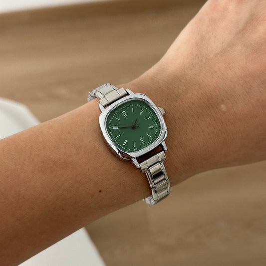 Reloj Italiano Plateado Cuadrado Verde