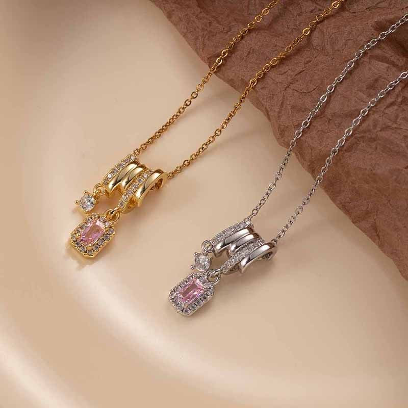 Collar Dijes Cuadrado Rosa
