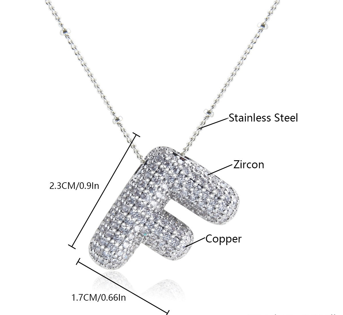 Collar Inicial Grande Brillos Plateado Laminado