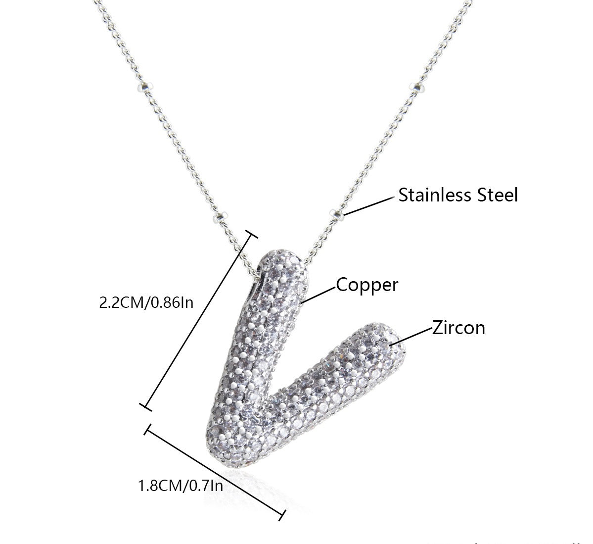 Collar Inicial Grande Brillos Plateado Laminado
