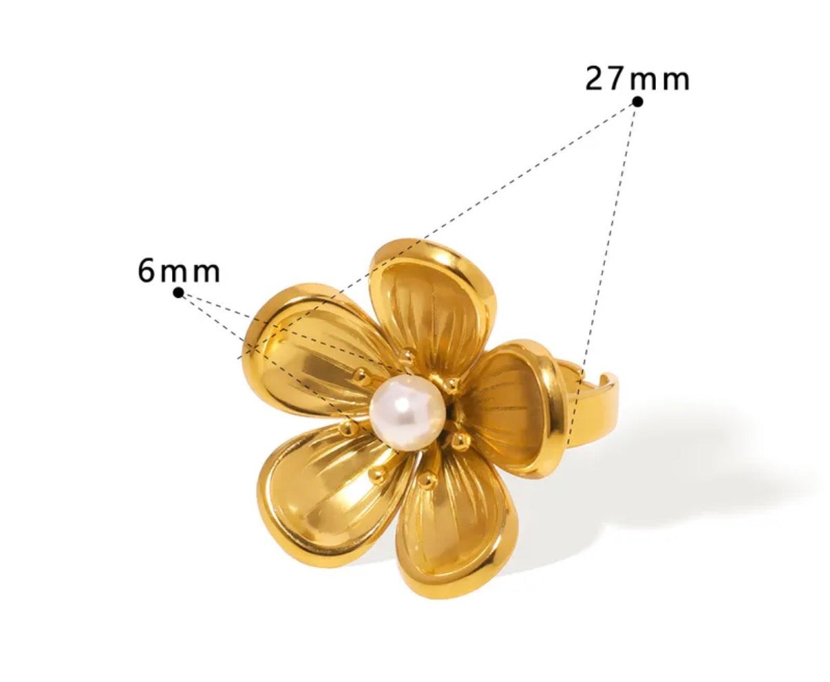 Anillo Flor Y Perla