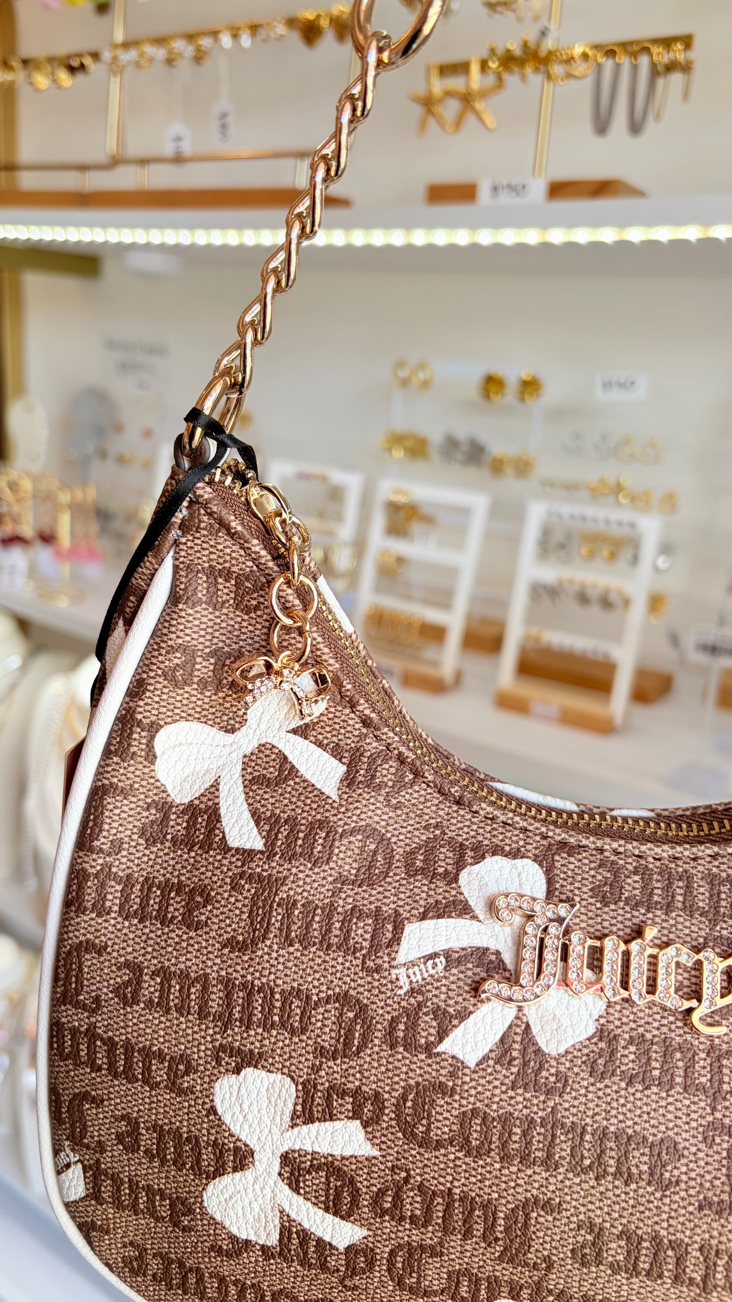 Bolsa Dama Café Y Moños Blancos