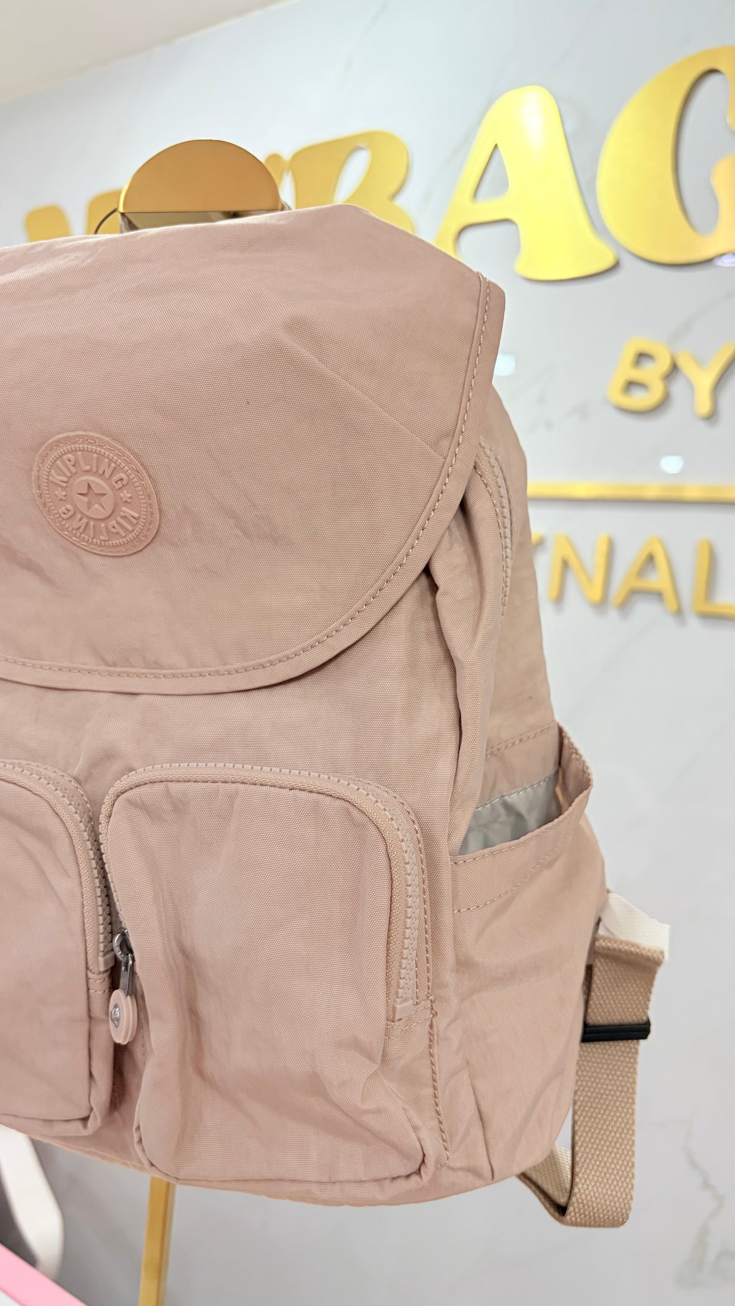 Mochila Unisex Beige Mediana Kippling