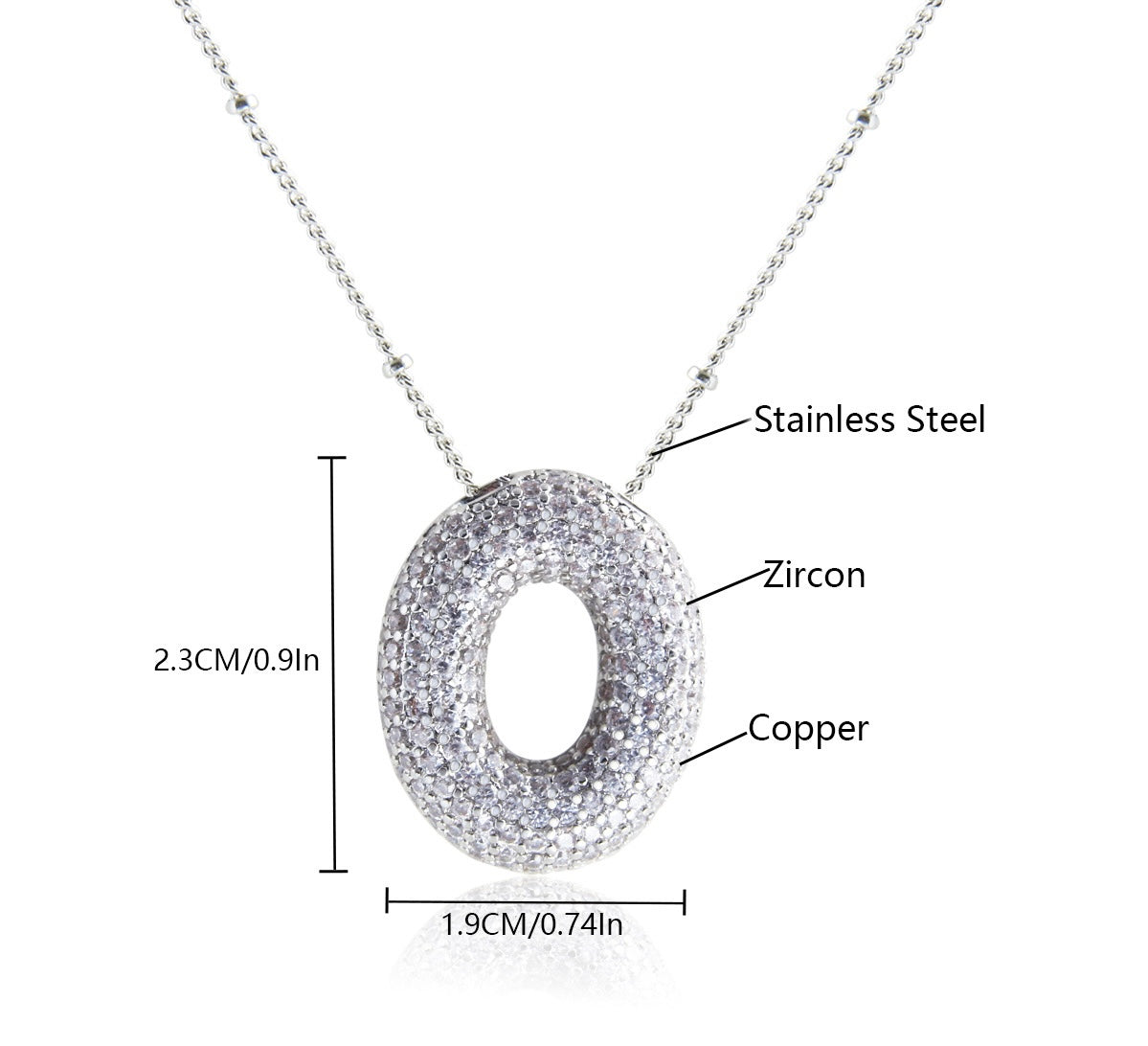 Collar Inicial Grande Brillos Plateado Laminado
