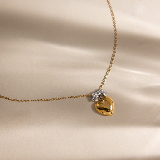 Collar Corazón Con Moño Bicolor