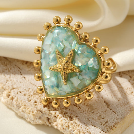 Anillo Estrella De Mar Fondo Azul