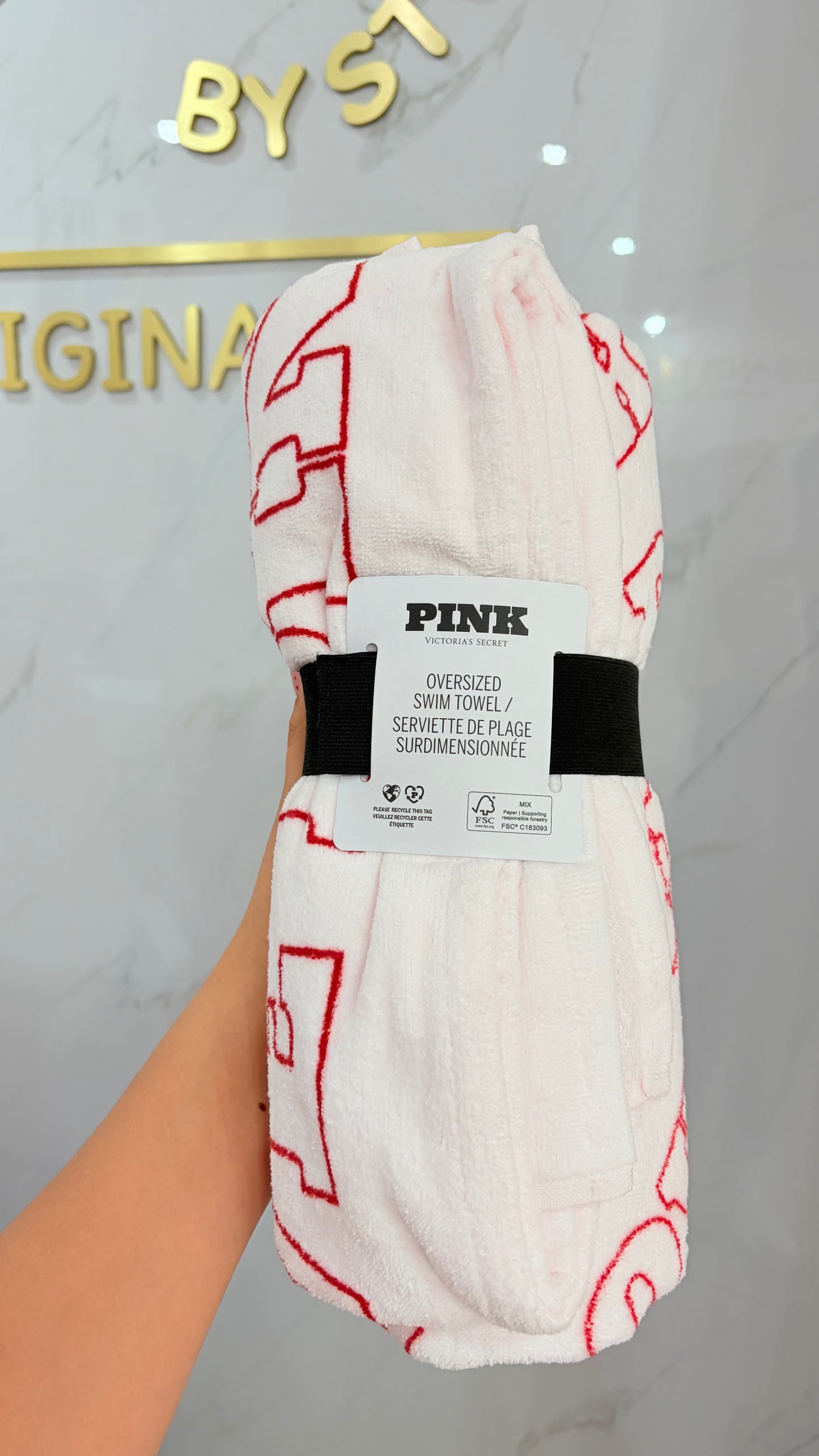 Toalla Grande Blanca Y Rojo Pink