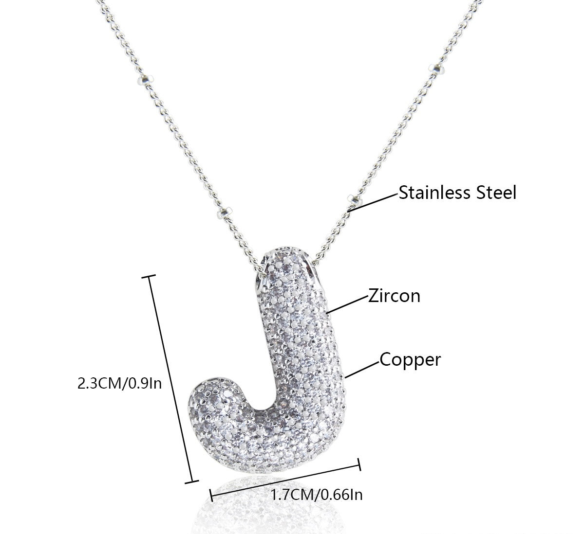 Collar Inicial Grande Brillos Plateado Laminado