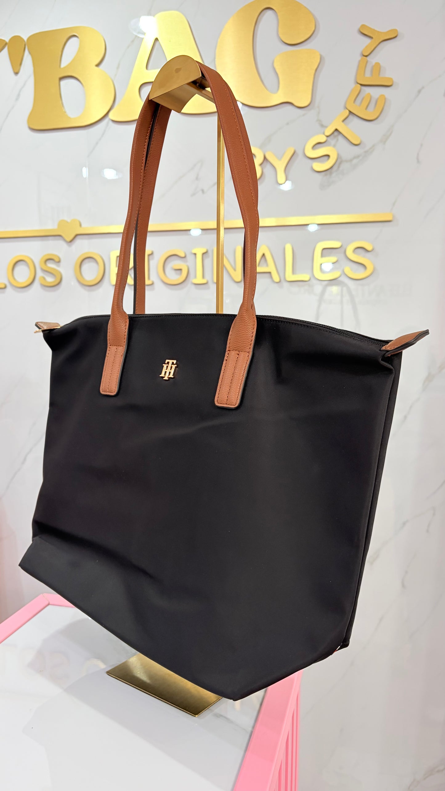 Bolsa Dama Tote Negra Asas Cafés Tommy Hilfiger