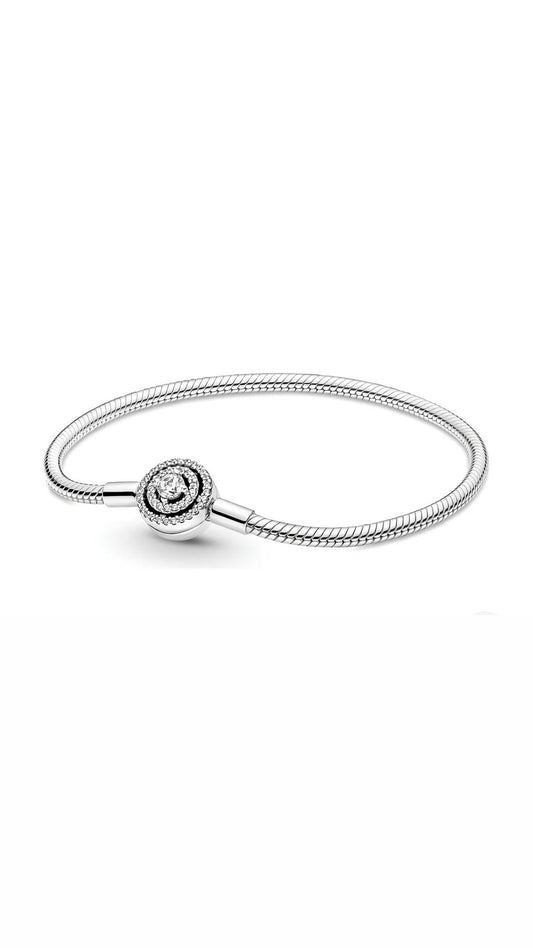 Pulsera Chapada En Plata Redondo Piedra Blanca