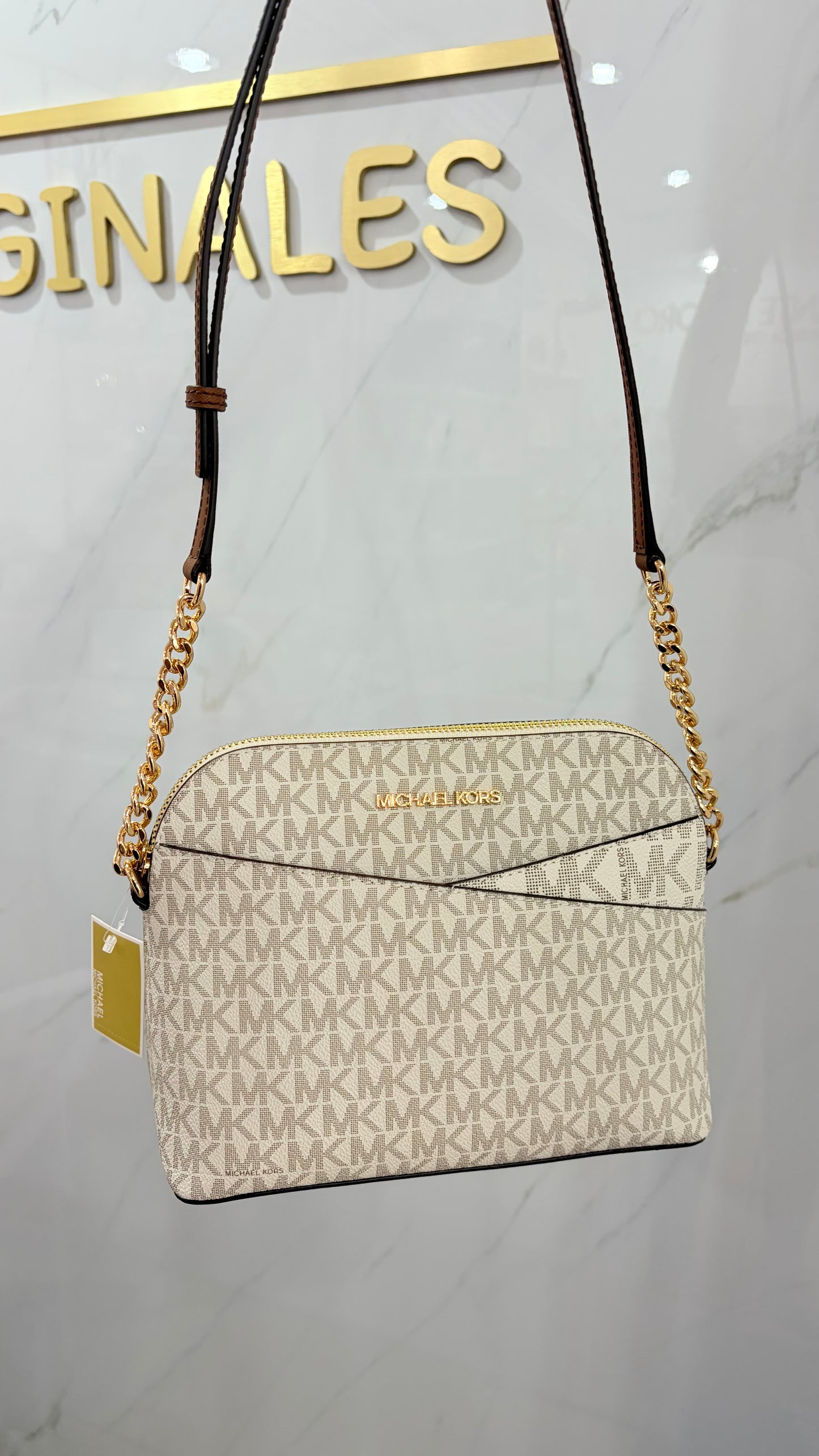 Bolsa Dama Vainilla Y Marrón Michael Kors