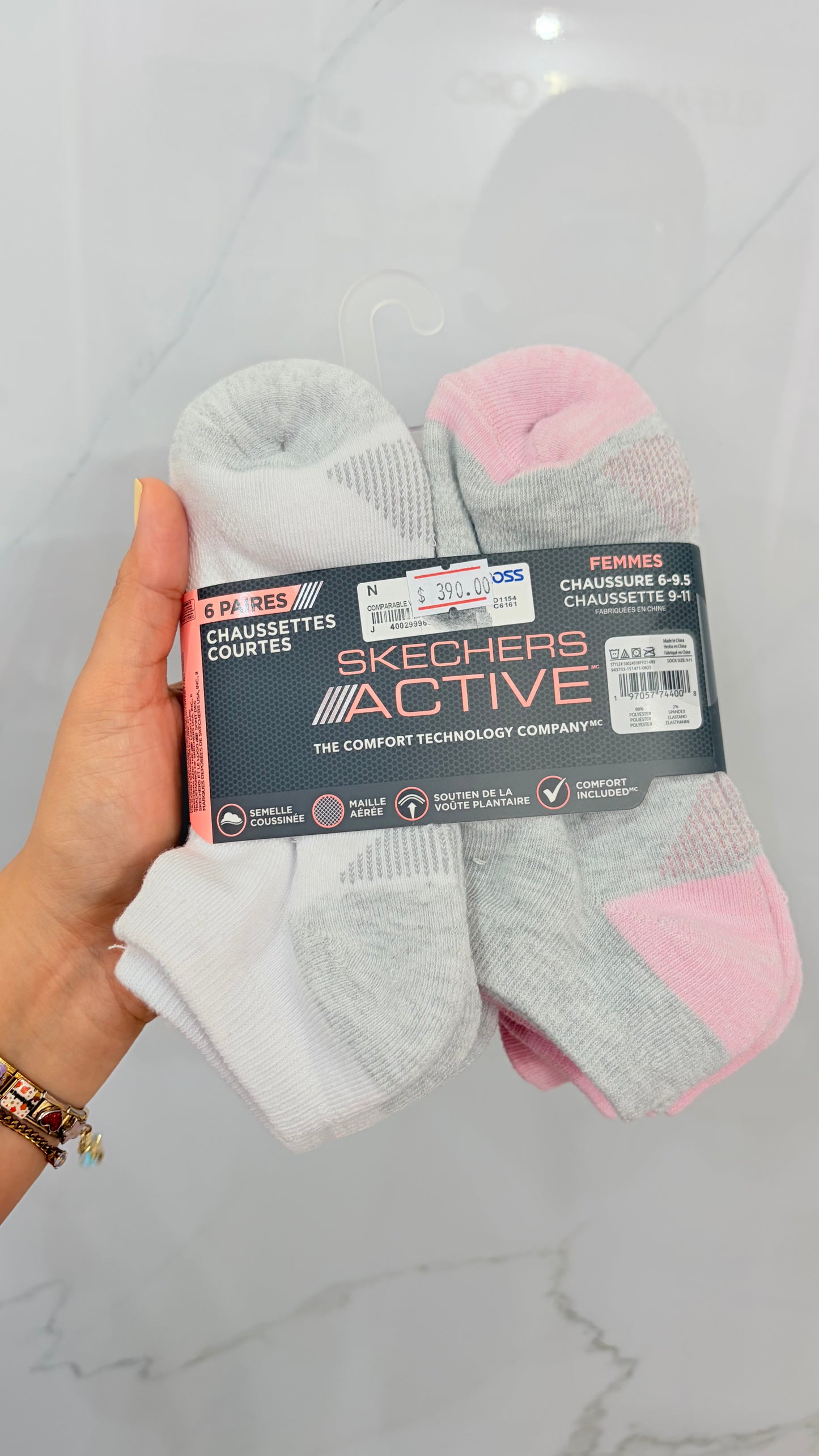 Calcetas Dama Blanco, Gris Y Rosa Skechers