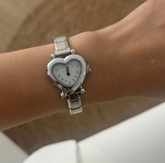 Reloj Italiano Plateado Corazón Blanco
