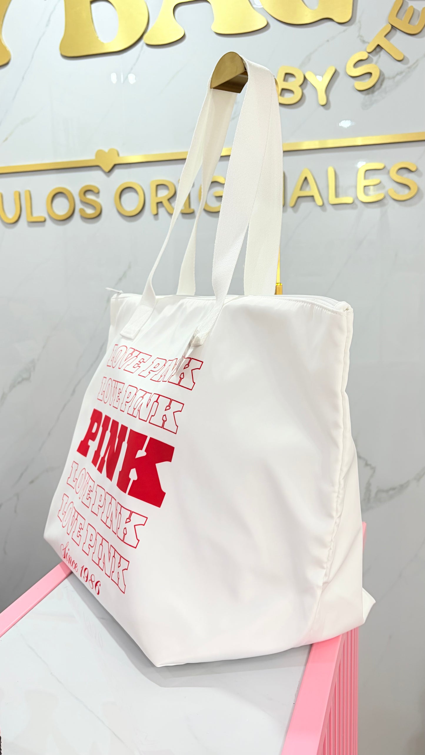 Bolsa Dama Tote Maxi Blanca Pink