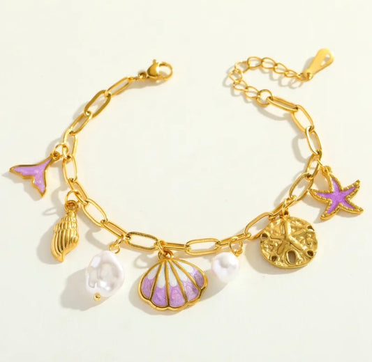 Pulsera Mar Dijes Púrpura