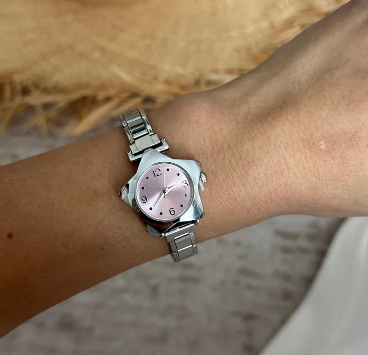Reloj italiano plateado estrella rosa