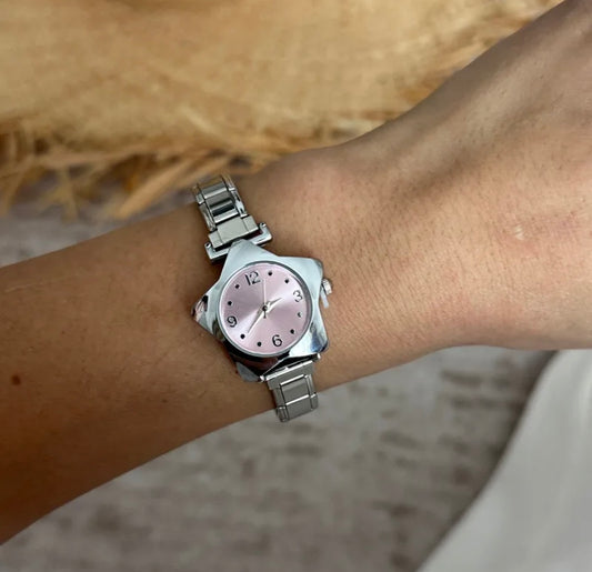 Reloj italiano plateado estrella rosa