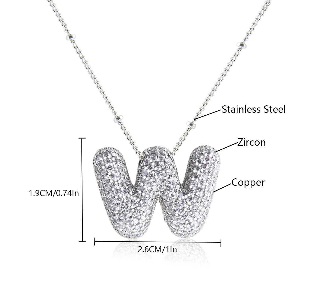Collar Inicial Grande Brillos Plateado Laminado