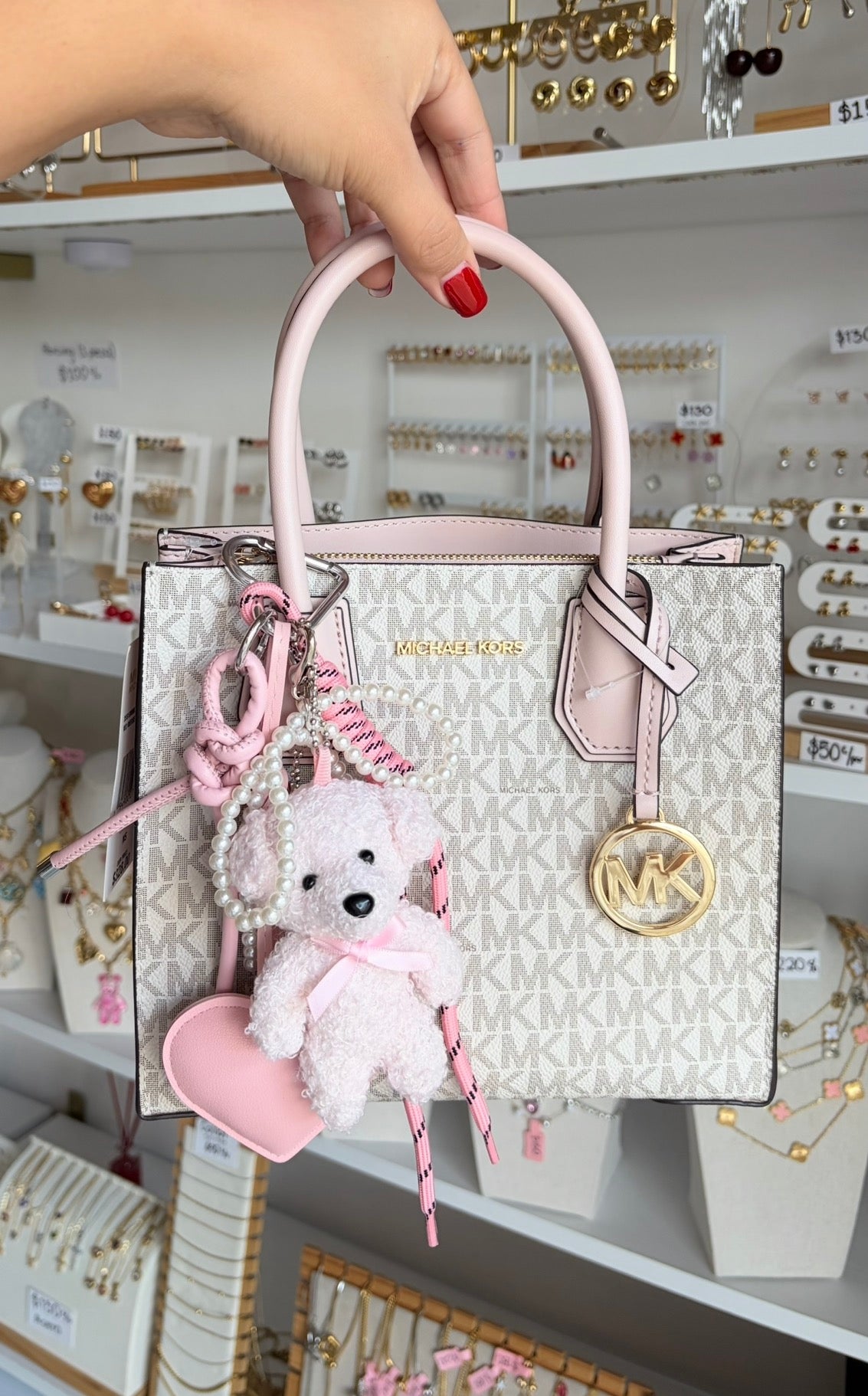 Llavero maxi oso rosa y corazón