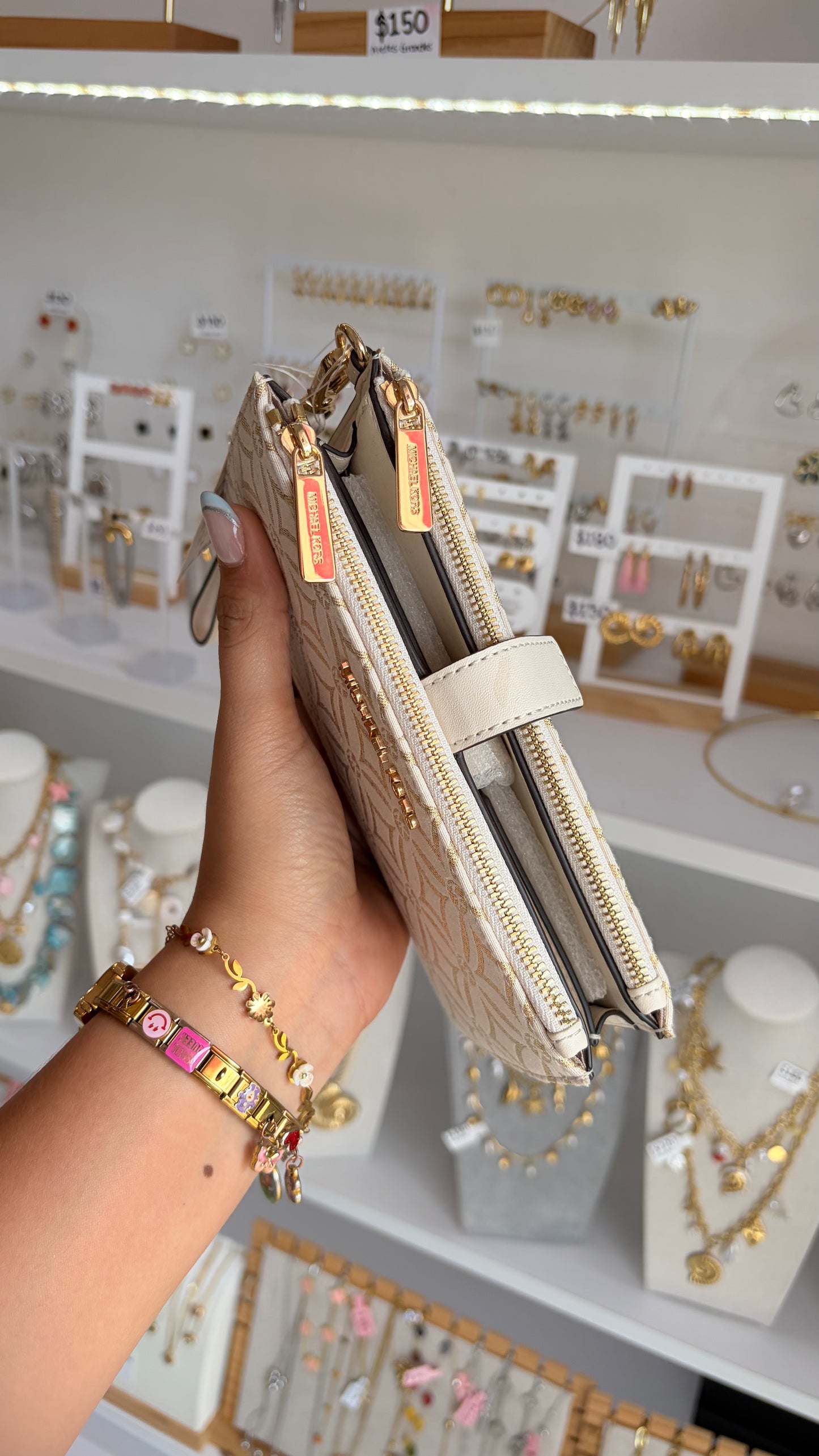 Cartera Dama Blanco Y Dorado Michael Kors