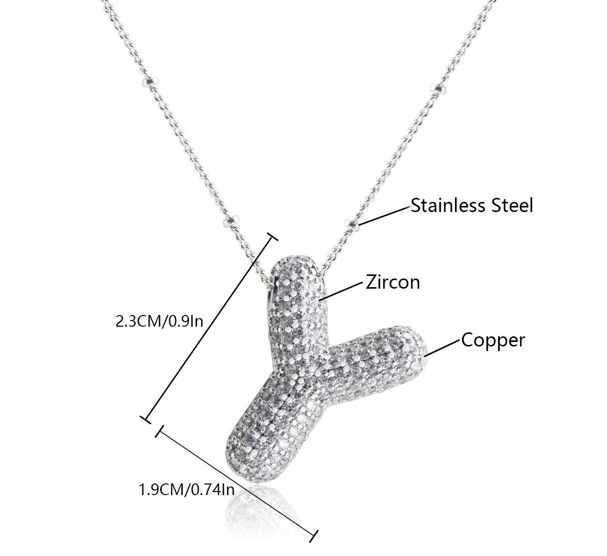 Collar Inicial Grande Brillos Plateado Laminado
