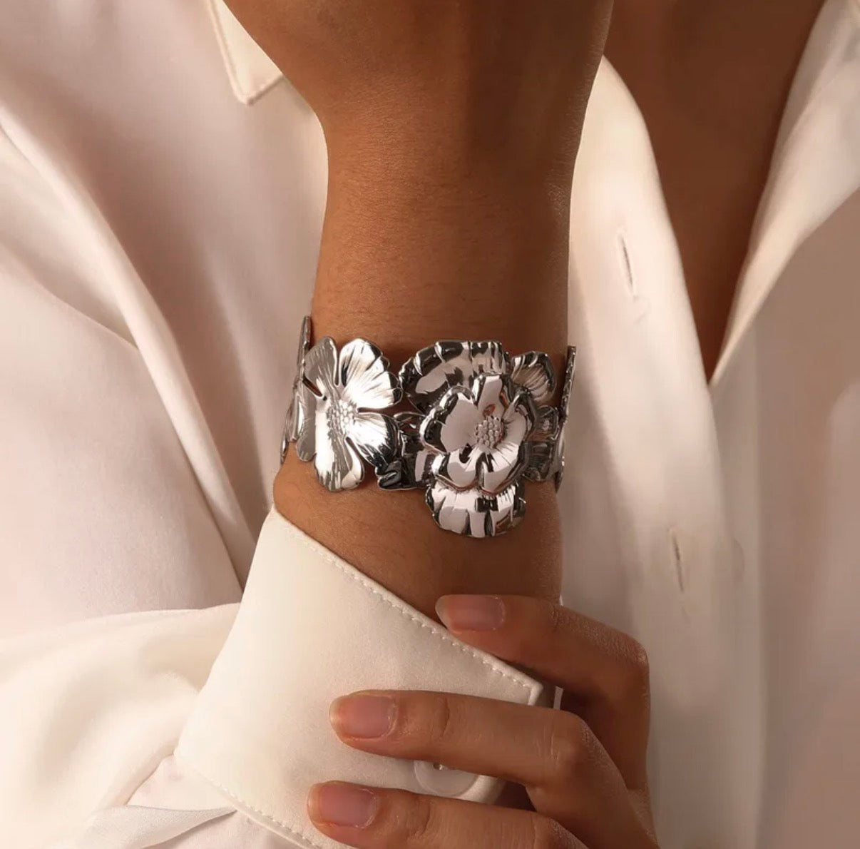 Brazalete Flora Plateado