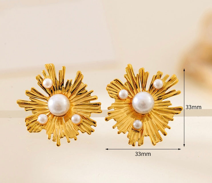 Aretes Flor Y Perlas