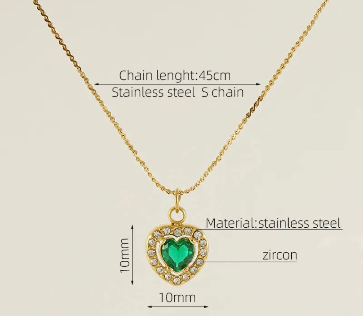 Collar Corazón Mini Verde Dorado