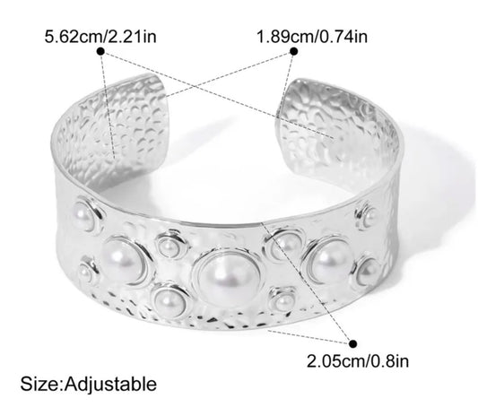 Brazalete Maxi Perlas Plateada