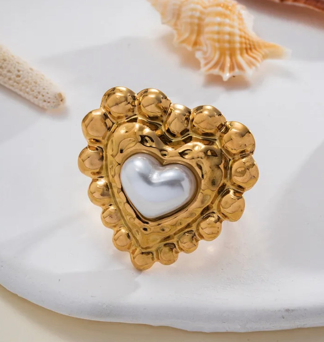 Anillo Maxi Corazón Y Perla￼