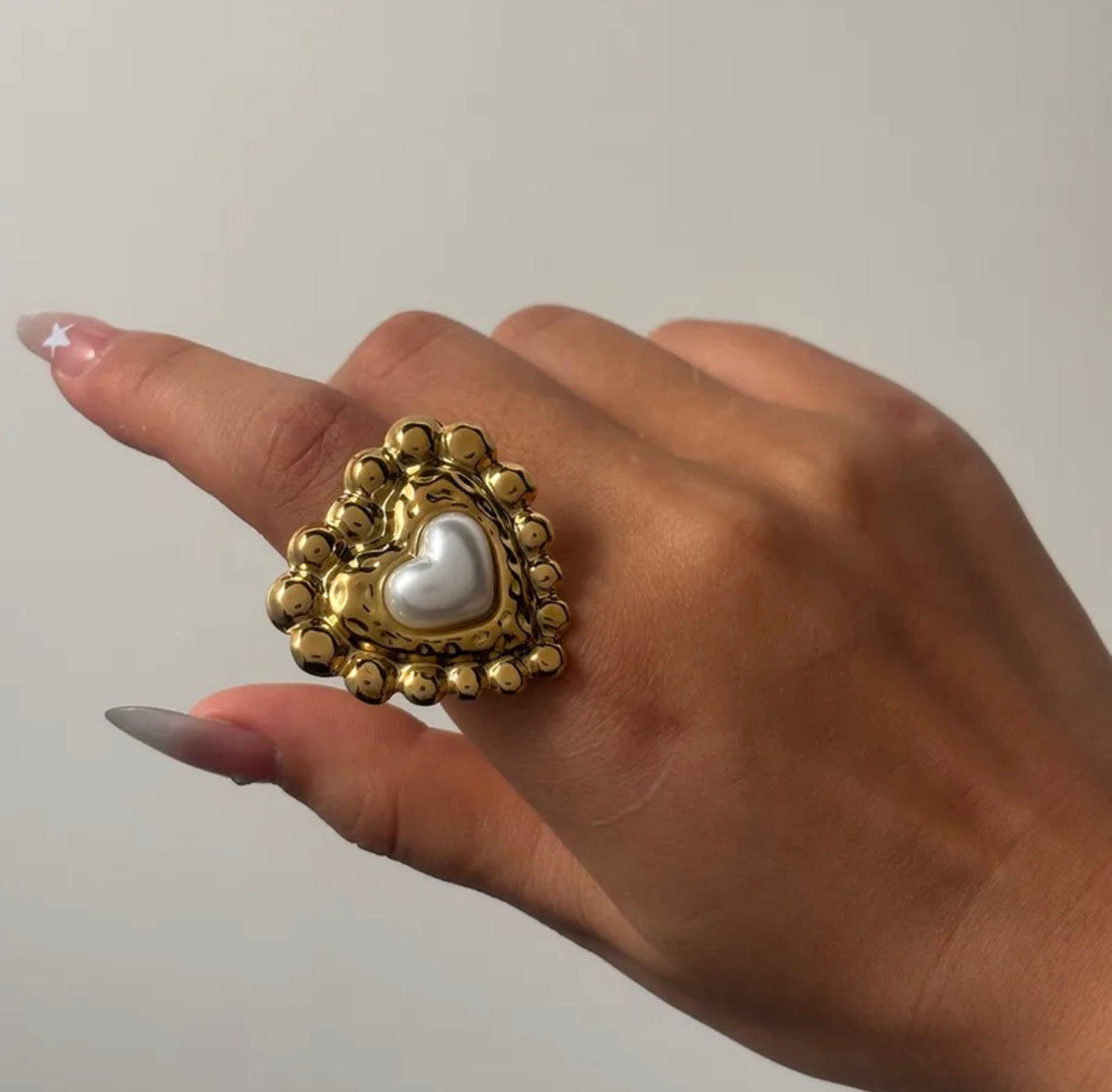 Anillo Maxi Corazón Y Perla￼