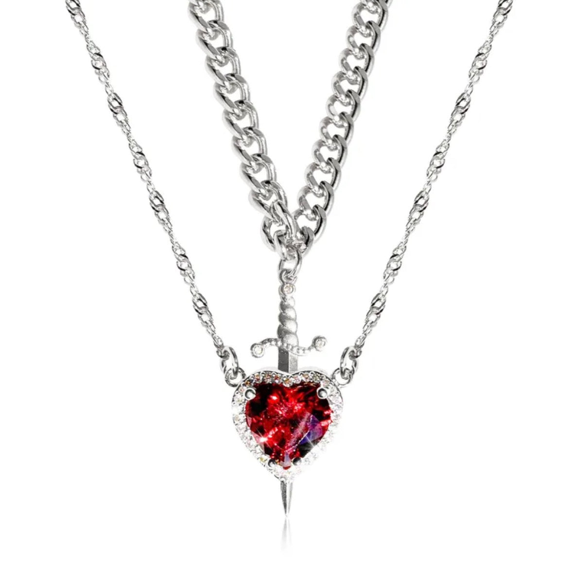 Collar Para Enamorados Corazón Rojo y Plateado