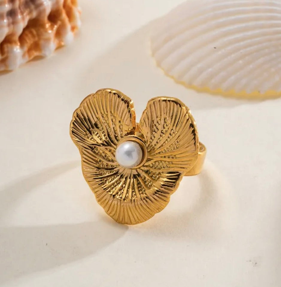 Anillo Maxi Hoja Y Perla￼