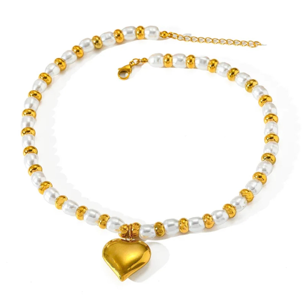 Collar Corazón Blanco y Dorado