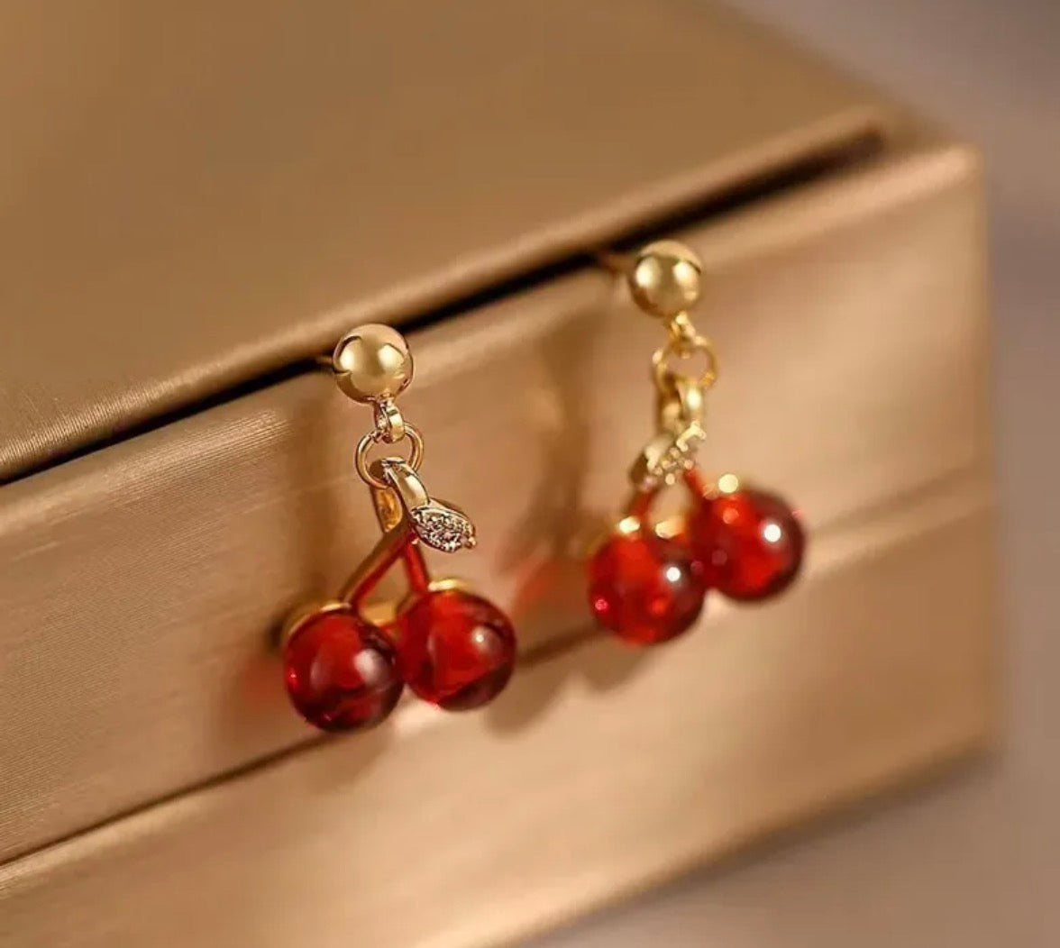 Aretes Cerezas Rojo